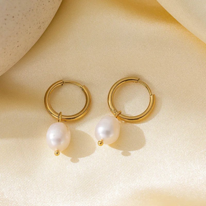 Pearl Hoop Earrings || DV116