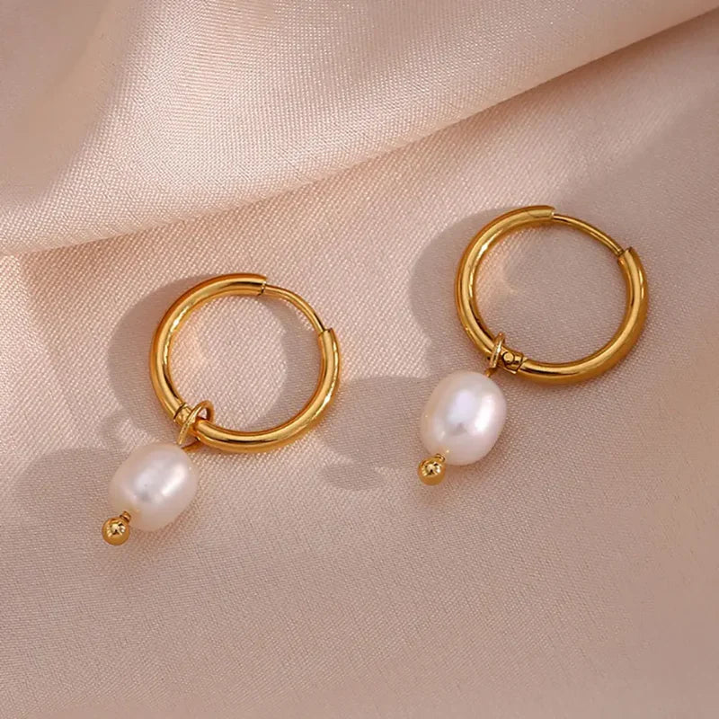 Pearl Hoop Earrings || DV116