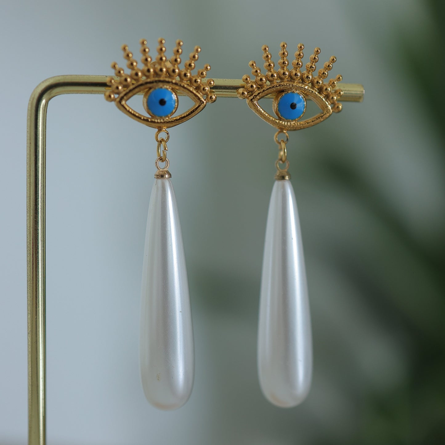 Evil Eye Pearl Drop Earrings || DV151