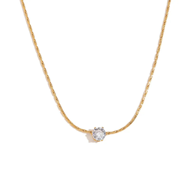 Minimalist Gold Solitaire Necklace || DV49
