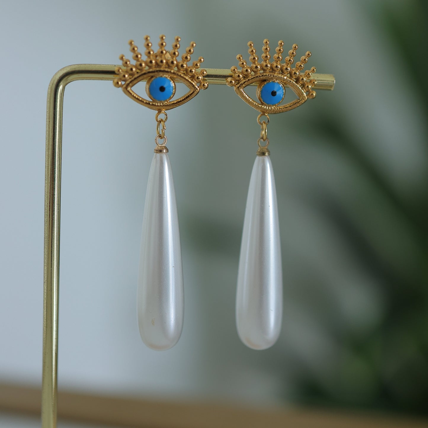 Evil Eye Pearl Drop Earrings || DV151