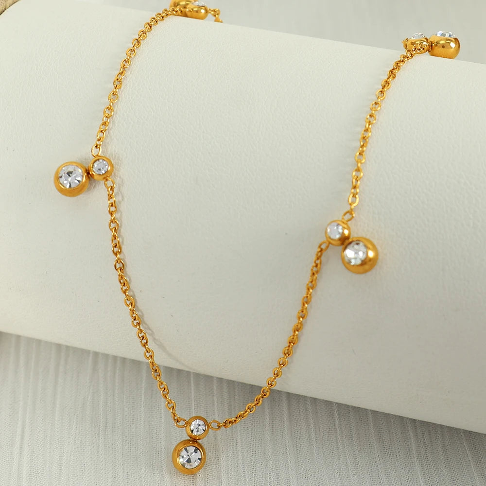 Elegant Gold Dangling Necklace with Crystal Charms || DV01