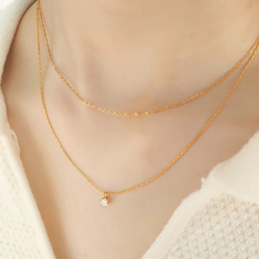 Layered Gold Necklace with Pendant || DV06