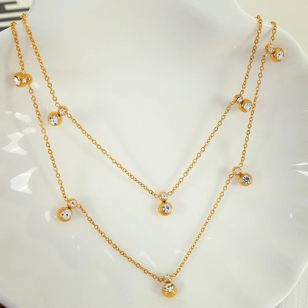Elegant Gold Dangling Necklace with Crystal Charms || DV01