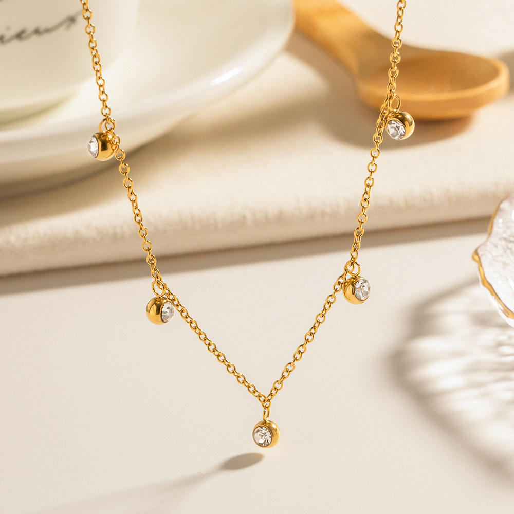 Elegant Gold Dangling Necklace with Crystal Charms || DV01