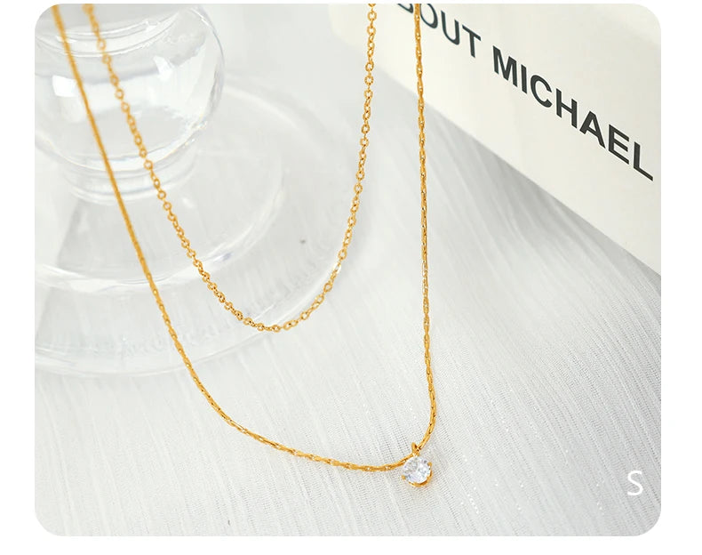 Layered Gold Necklace with Pendant || DV06