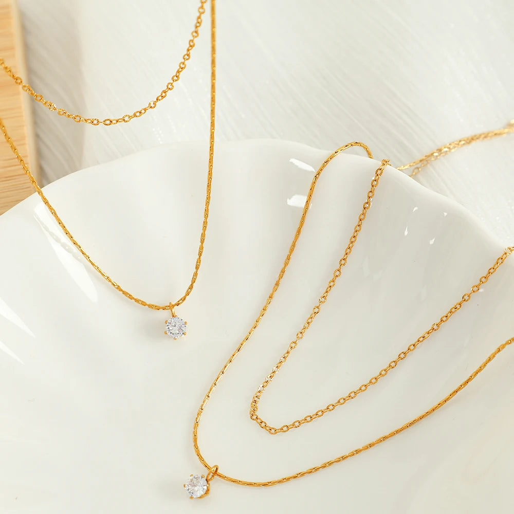Layered Gold Necklace with Pendant || DV06
