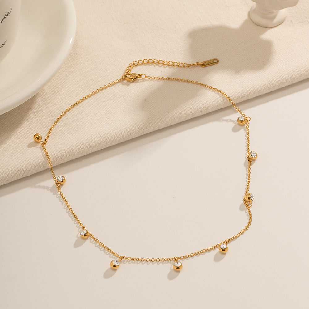 Elegant Gold Dangling Necklace with Crystal Charms || DV01