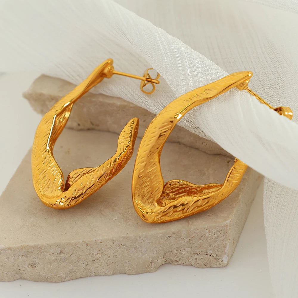 Textured Gold Bold Contemporary Earrings || DV05