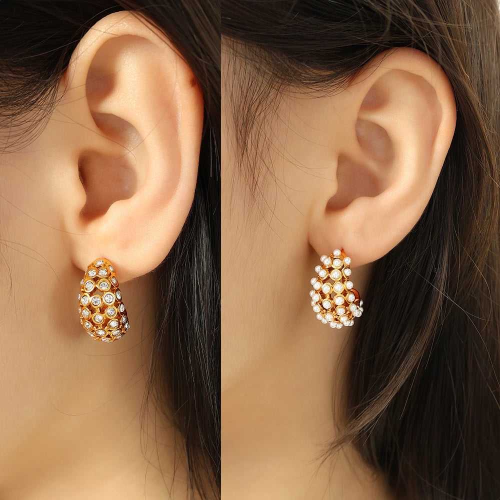 Golden Crystal Cluster Earrings || DV09