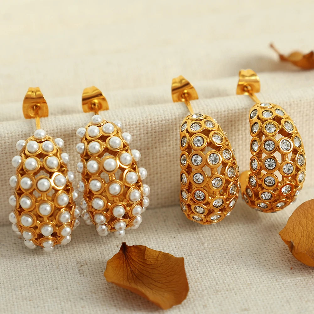 Golden Crystal Cluster Earrings || DV09