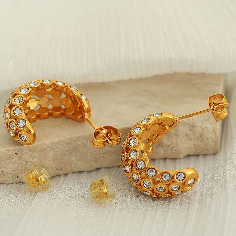 Golden Crystal Cluster Earrings || DV09