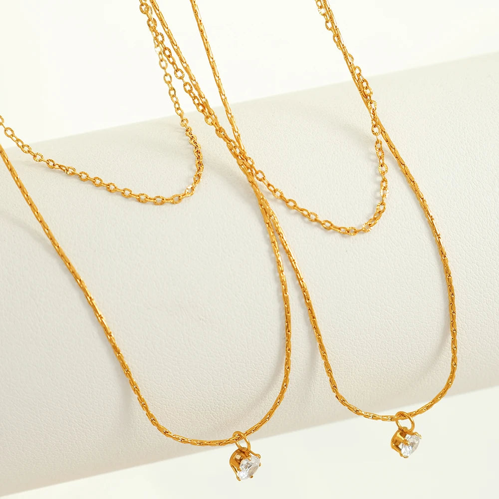 Layered Gold Necklace with Pendant || DV06