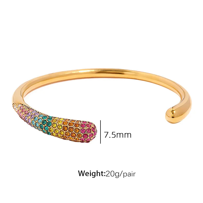 Elegant Gold Cuff Bracelet – Pearl & Rainbow Stones || DV03
