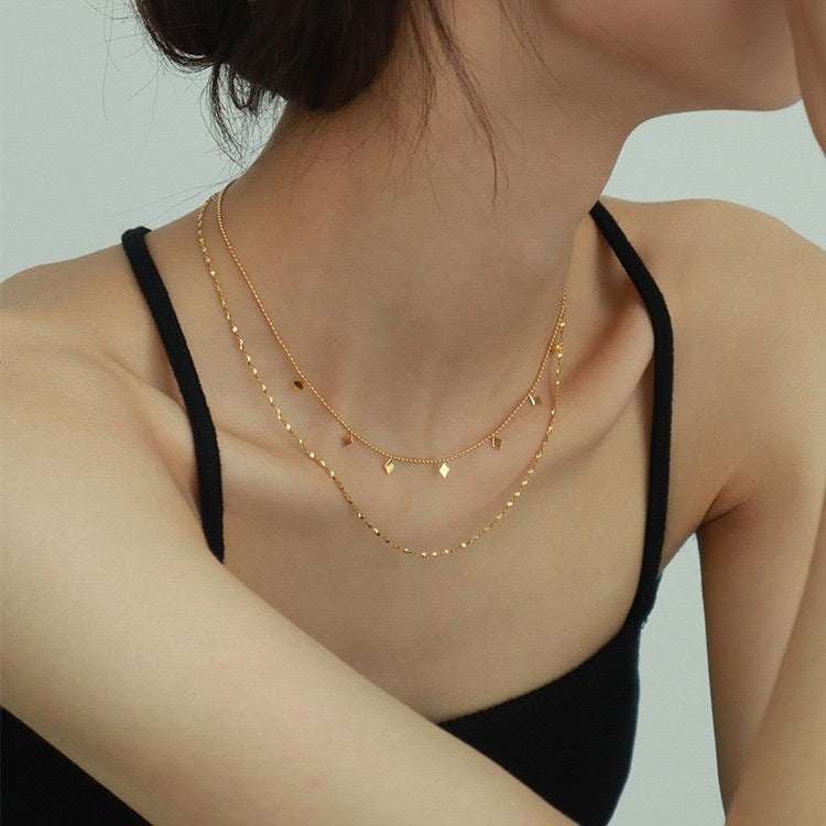 Golden Rhombus Layered Necklace || DV112