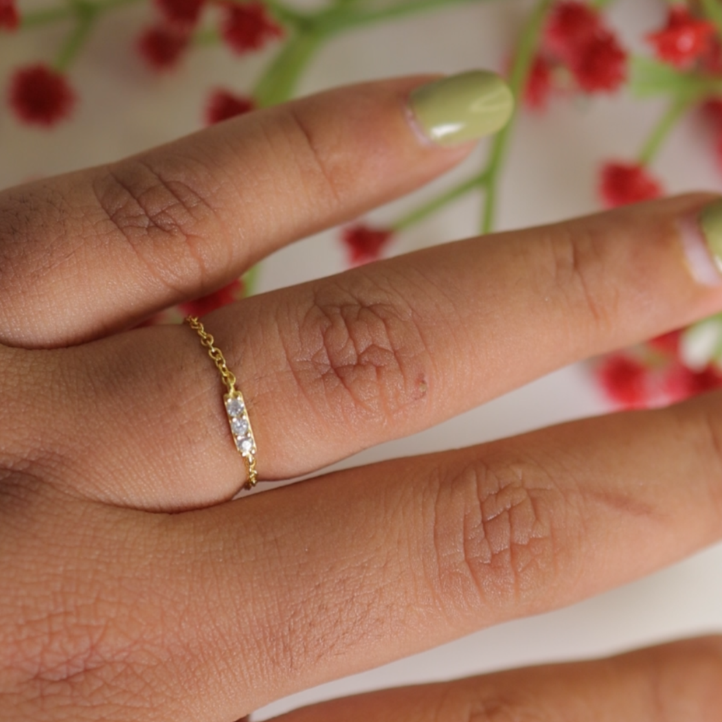 Luna Bar 925 Silver Adjustable Chain Ring || DV72
