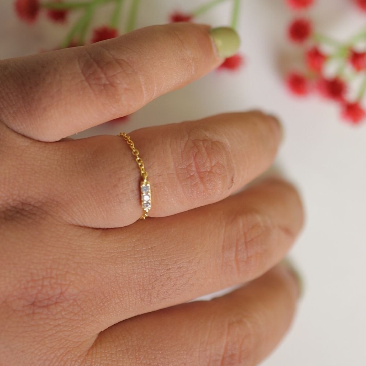 Luna Bar 925 Silver Adjustable Chain Ring || DV72