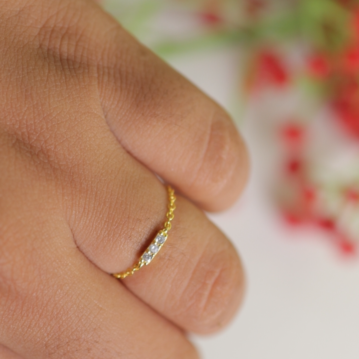 Luna Bar 925 Silver Adjustable Chain Ring || DV72