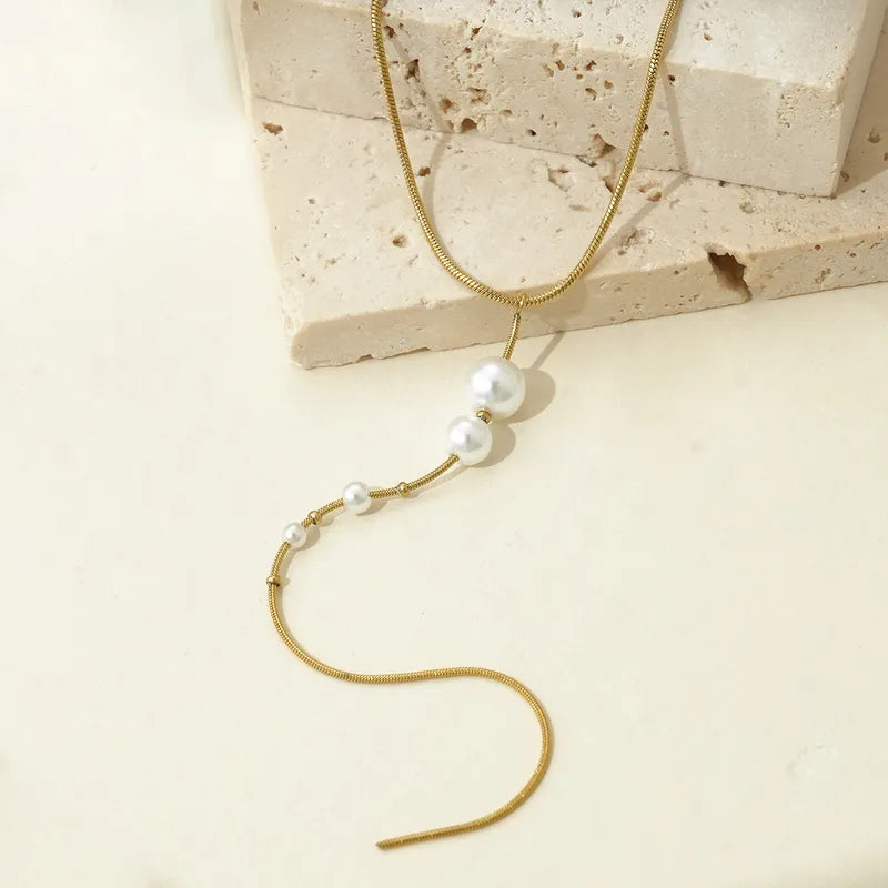 Pearl Drop Lariat Necklace || DV351
