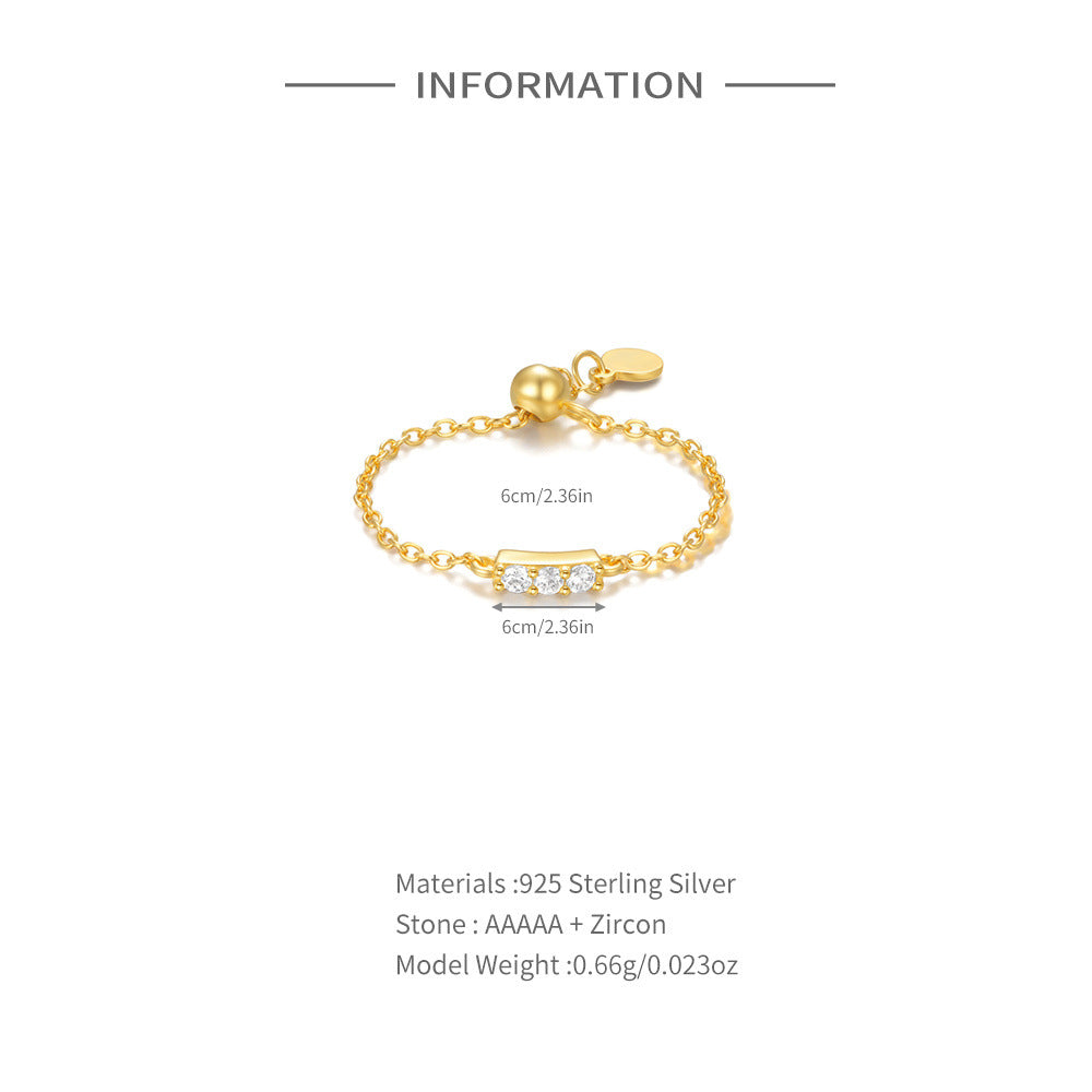 Luna Bar 925 Silver Adjustable Chain Ring || DV72