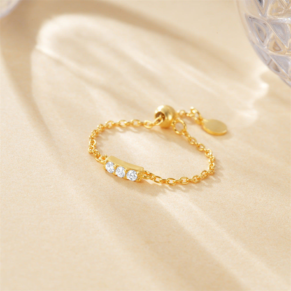 Luna Bar 925 Silver Adjustable Chain Ring || DV72