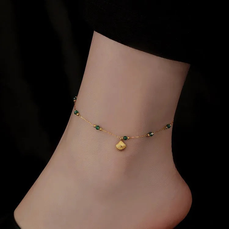 Seashell Charm Beaded Anklet || DV58