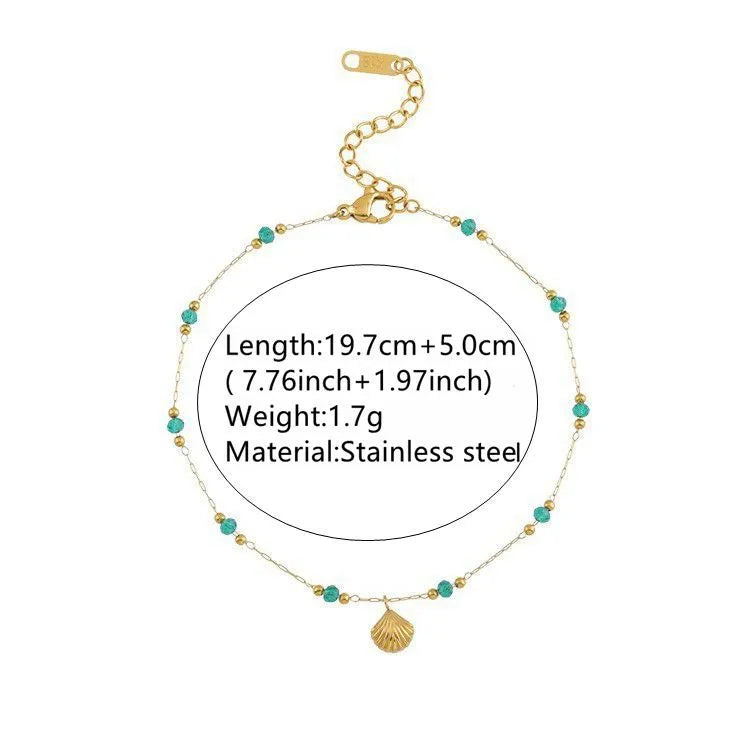 Seashell Charm Beaded Anklet || DV58