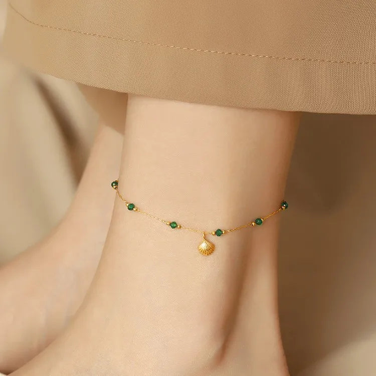 Seashell Charm Beaded Anklet || DV58