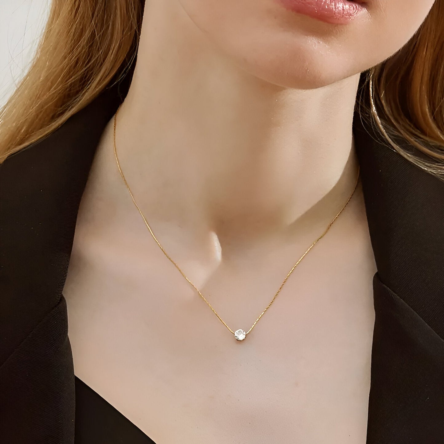 Minimalist Gold Solitaire Necklace || DV49