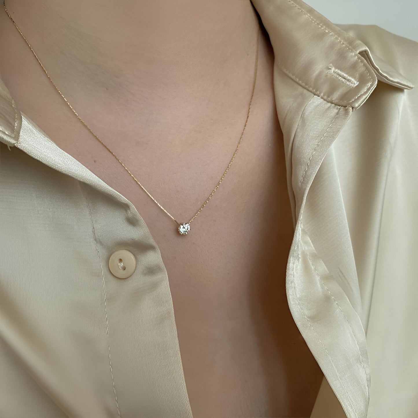 Minimalist Gold Solitaire Necklace || DV49