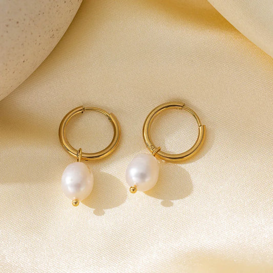 Pearl Hoop Earrings  || DV116