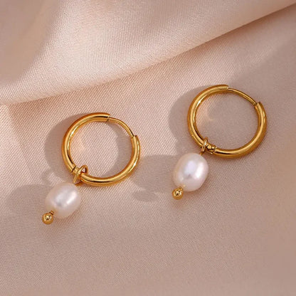 Pearl Hoop Earrings  || DV116