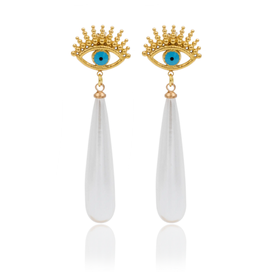 Evil Eye Pearl Drop Earrings || DV151