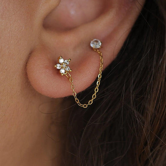 Faye Chain Stud Earrings- (Pair) || DV171