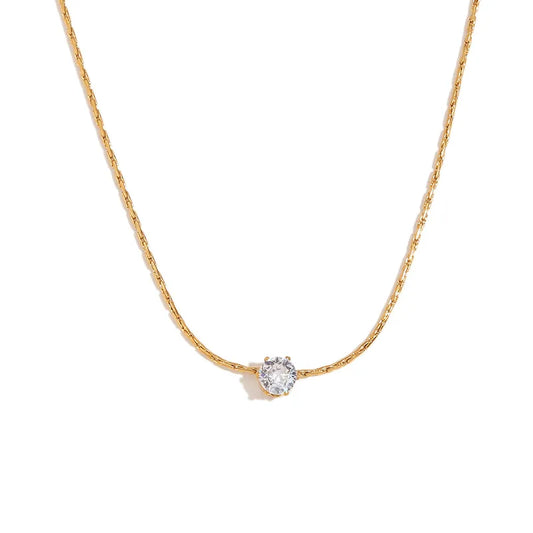 Minimalist Gold Solitaire Necklace || DV49