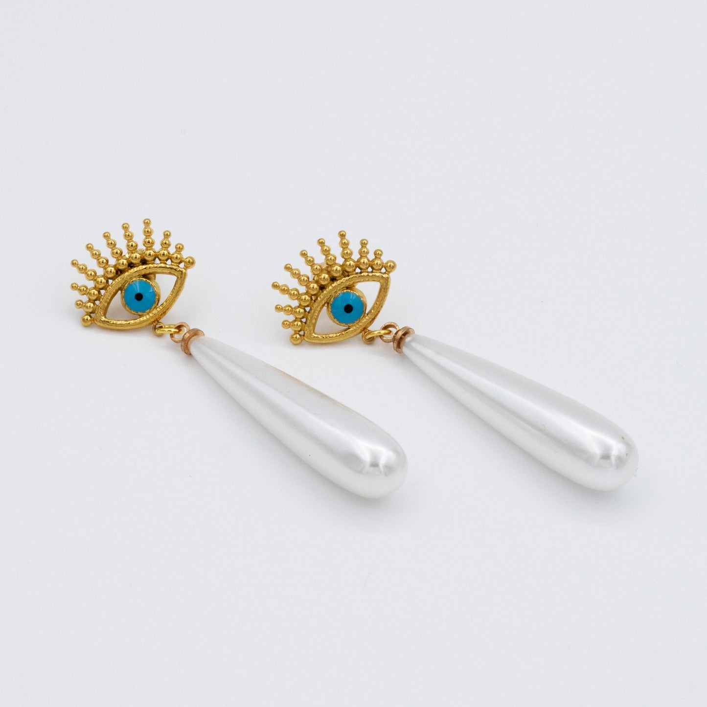Evil Eye Pearl Drop Earrings || DV151