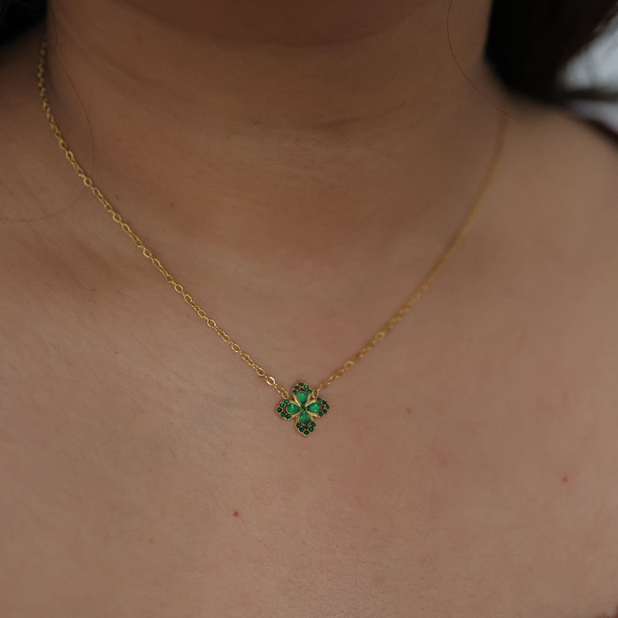 Emerald Bloom Charm Necklace || DV195