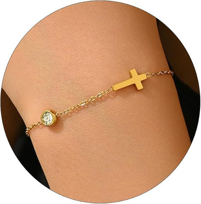Gold-Plated Cross Bracelet || DV53