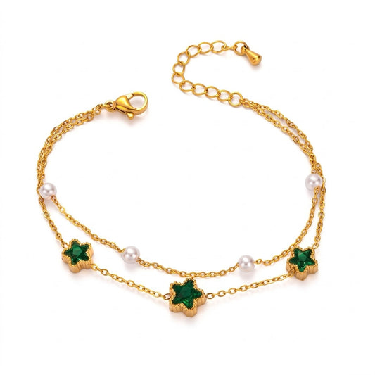 Emerald Charm Pearl Layer Bracelet || DV414