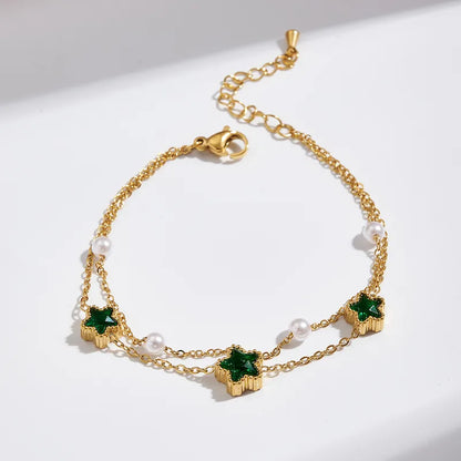 Emerald Charm Pearl Layer Bracelet || DV414