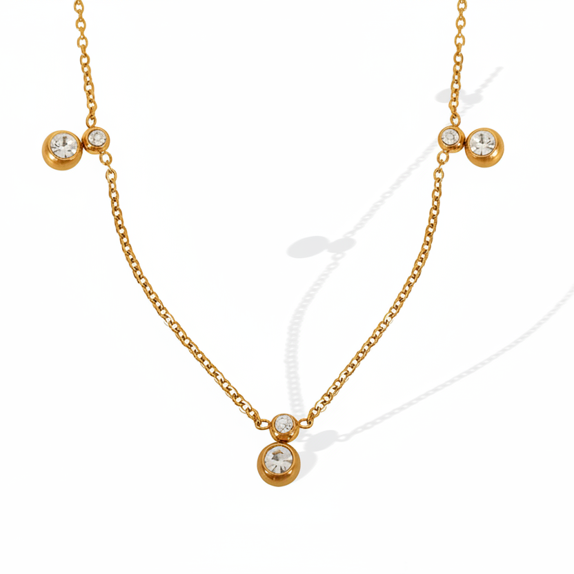 Elegant Gold Dangling Necklace with Crystal Charms || DV01