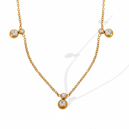 Elegant Gold Dangling Necklace with Crystal Charms || DV01