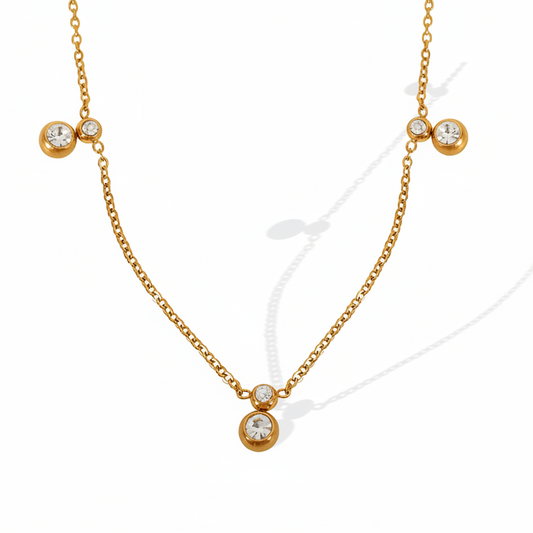 Elegant Gold Dangling Necklace with Crystal Charms || DV01