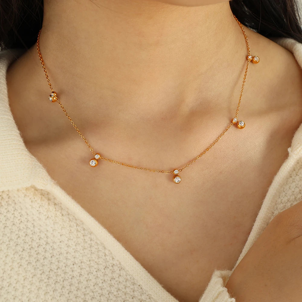 Elegant Gold Dangling Necklace with Crystal Charms || DV01