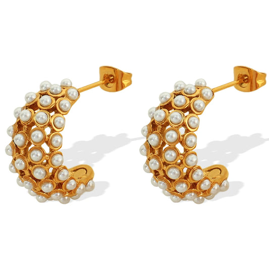 Golden Pearl Cluster Earrings  || DV302