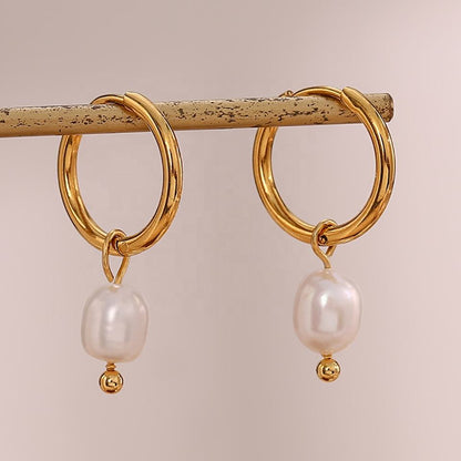 Pearl Hoop Earrings  || DV116