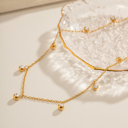 Elegant Gold Dangling Necklace with Crystal Charms || DV01