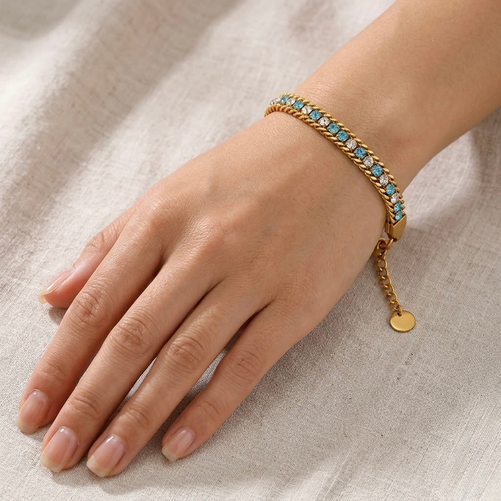 Xylen Aqua Chain Tennis Bracelet || DV419