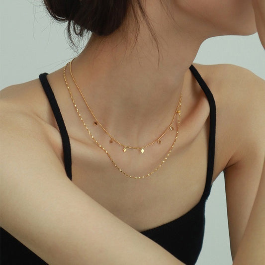 Golden Rhombus Layered Necklace || DV112