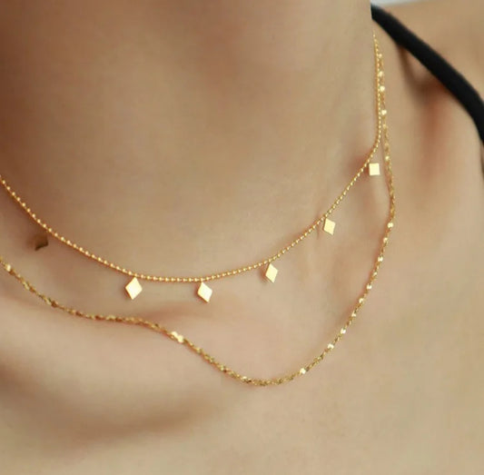 Golden Rhombus Layered Necklace || DV112